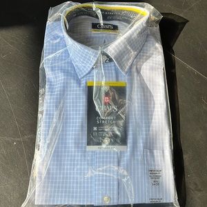 Chaps Comfort Stretch Men’s regular fit 16 1/2 34/35 ice blue long sleeve shirt